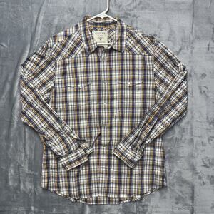 Guess Shirt Mens XL Blue White Plaid Pearl Snap Long Sleeve Cowboy Western
